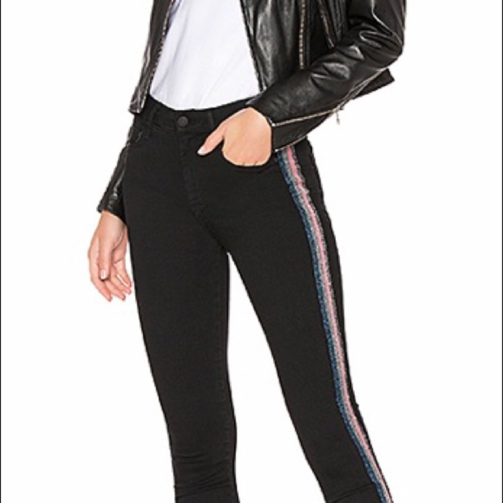MOTHER Looker Hi-rise Glitter Stripe 28